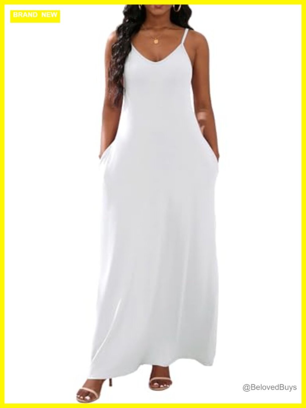 Womens Sleeveless Maxi Dress with Pockets Loose Fit Summer Beach Sundress